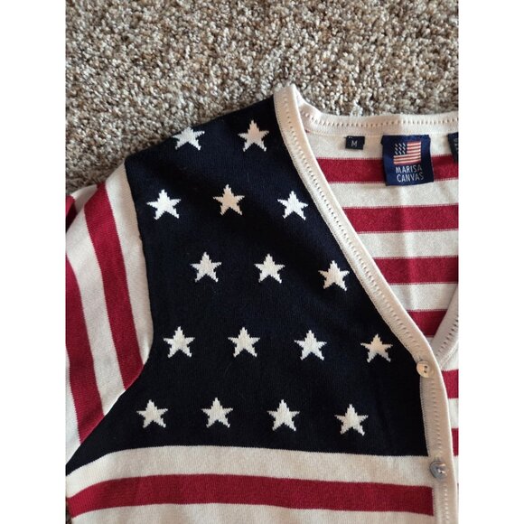 Sz Medium Marisa Canvas USA Flag Sweater 4th of July Cotton Patriotic 3/4 Sleeve - Picture 4 of 10
